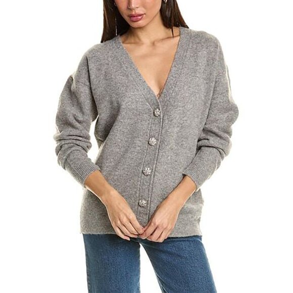BCBGMaxAzria Jeweled Button Cardigan Heather Grey Size Large NEW NWT - Picture 1 of 7